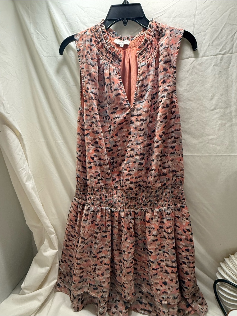 Lucky Brand Pink Printed Sleeveless Shirred Waist Mini Dress Size L